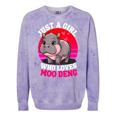 Woman Cute Baby Hippo Moo Deng Just A Girl Who Loves Moo Deng Gift Colorblast Crewneck Sweatshirt