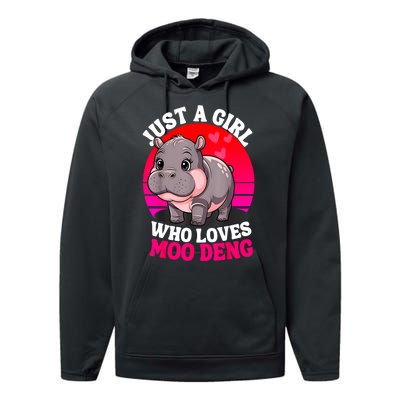 Woman Cute Baby Hippo Moo Deng Just A Girl Who Loves Moo Deng Gift Performance Fleece Hoodie