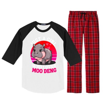 Woman Cute Baby Hippo Moo Deng Just A Girl Who Loves Moo Deng Gift Raglan Sleeve Pajama Set