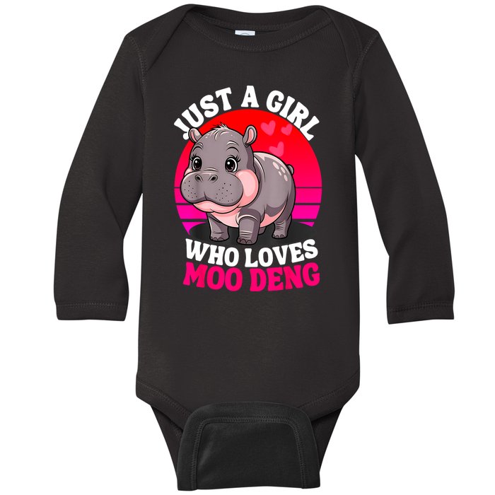 Woman Cute Baby Hippo Moo Deng Just A Girl Who Loves Moo Deng Gift Baby Long Sleeve Bodysuit