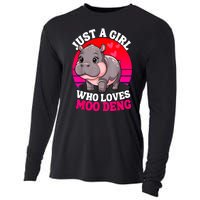 Woman Cute Baby Hippo Moo Deng Just A Girl Who Loves Moo Deng Gift Cooling Performance Long Sleeve Crew