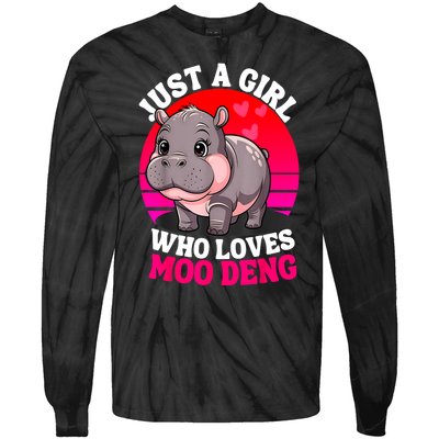 Woman Cute Baby Hippo Moo Deng Just A Girl Who Loves Moo Deng Gift Tie-Dye Long Sleeve Shirt