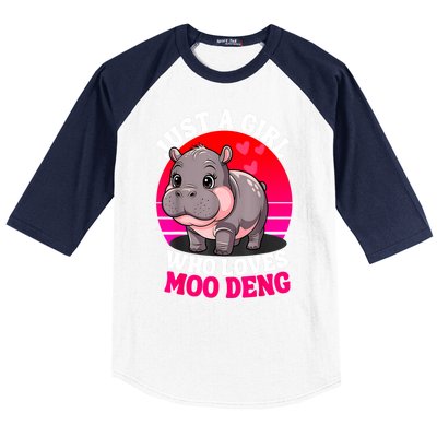 Woman Cute Baby Hippo Moo Deng Just A Girl Who Loves Moo Deng Gift Baseball Sleeve Shirt