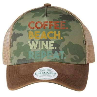 Womens Coffee Beach Wine Repeat Funny Retro Beach Legacy Tie Dye Trucker Hat