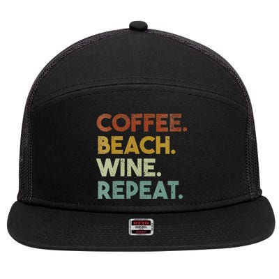 Womens Coffee Beach Wine Repeat Funny Retro Beach 7 Panel Mesh Trucker Snapback Hat