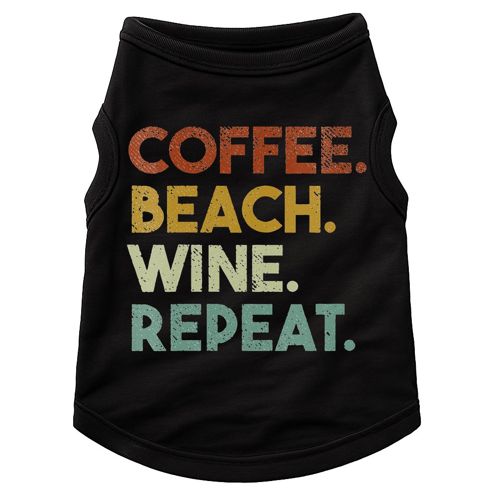 Womens Coffee Beach Wine Repeat Funny Retro Beach Doggie Tank