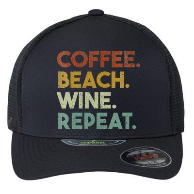 Womens Coffee Beach Wine Repeat Funny Retro Beach Flexfit Unipanel Trucker Cap