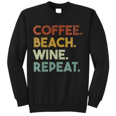 Womens Coffee Beach Wine Repeat Funny Retro Beach Sweatshirt