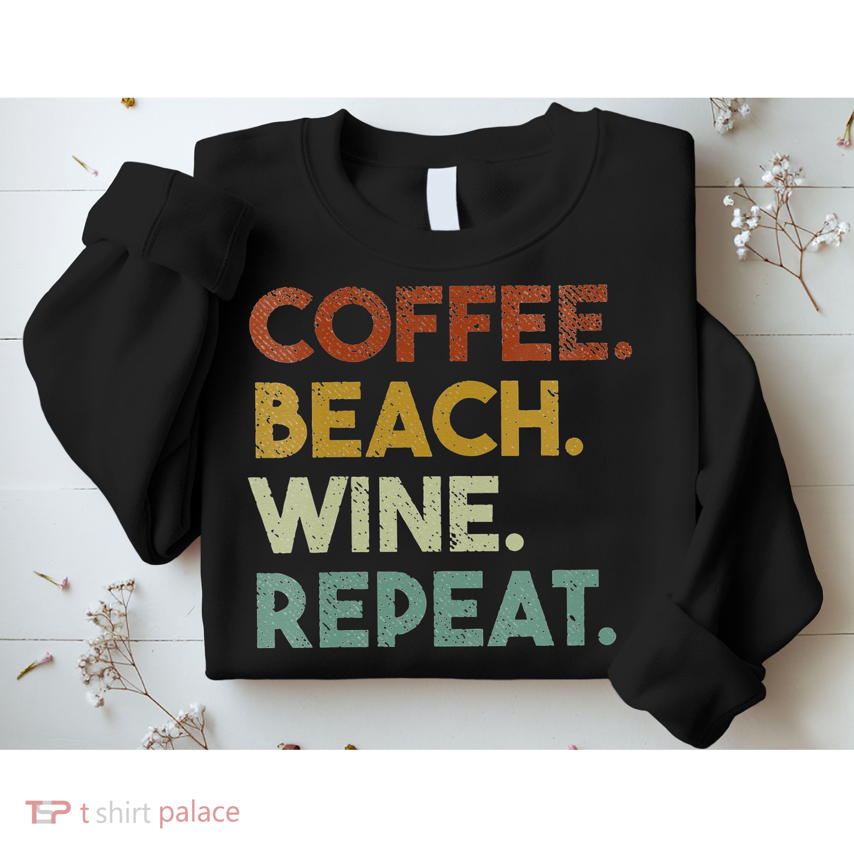 Womens Coffee Beach Wine Repeat Funny Retro Beach Sweatshirt
