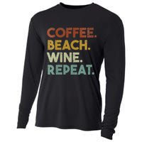 Womens Coffee Beach Wine Repeat Funny Retro Beach Cooling Performance Long Sleeve Crew