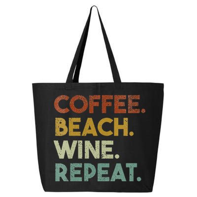 Womens Coffee Beach Wine Repeat Funny Retro Beach 25L Jumbo Tote