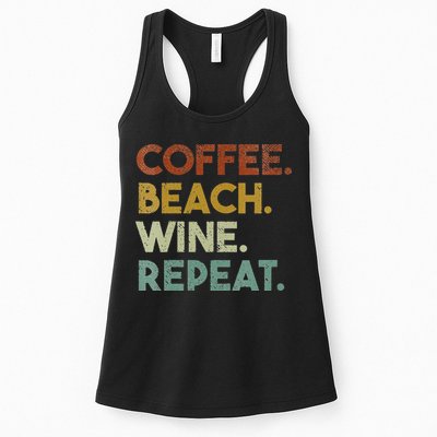 Womens Coffee Beach Wine Repeat Funny Retro Beach Womens Tank Top
