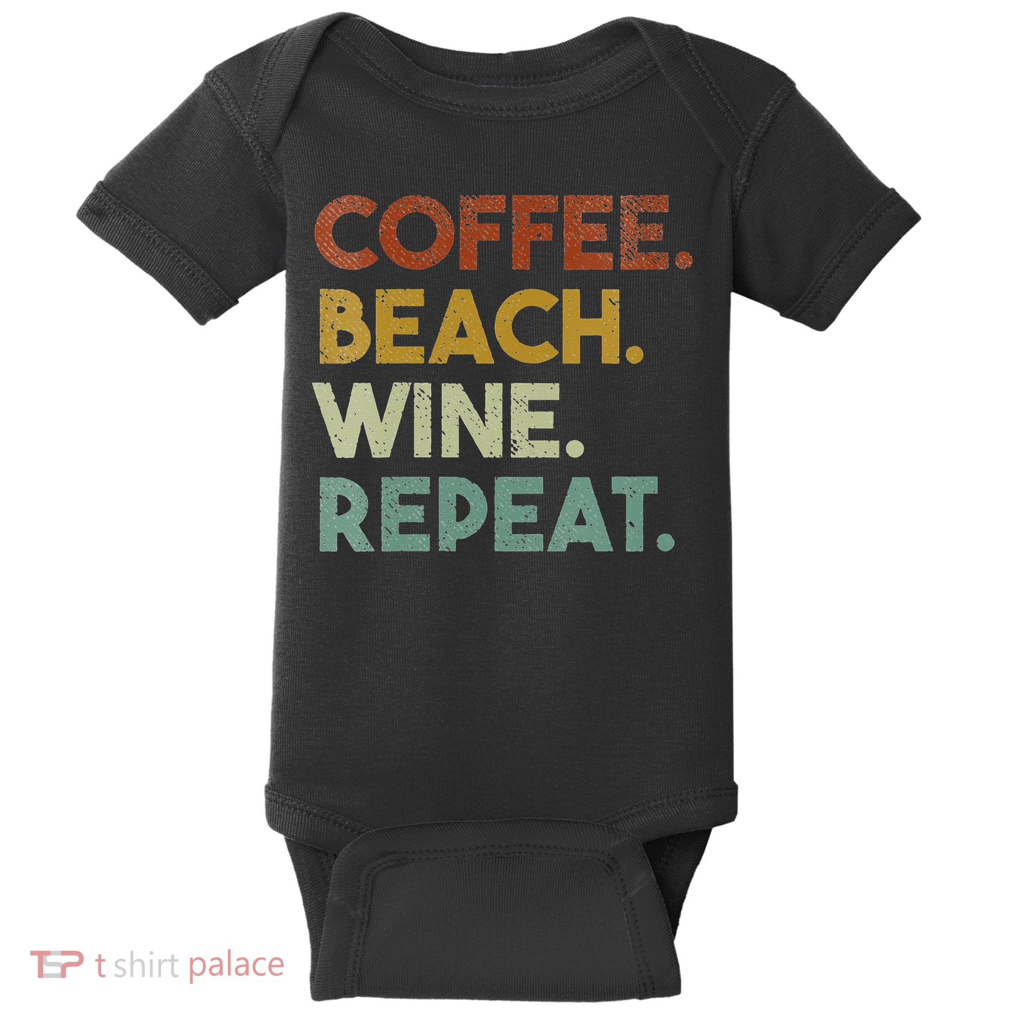 Womens Coffee Beach Wine Repeat Funny Retro Beach Baby Bodysuit