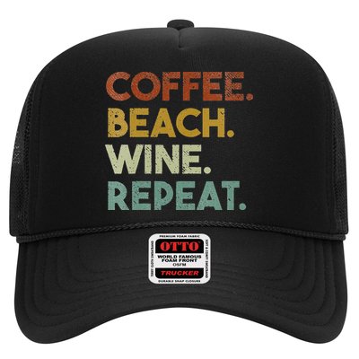 Womens Coffee Beach Wine Repeat Funny Retro Beach Trucker Hat