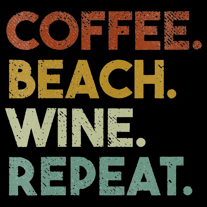 Womens Coffee Beach Wine Repeat Funny Retro Beach Cropped Pullover Crew