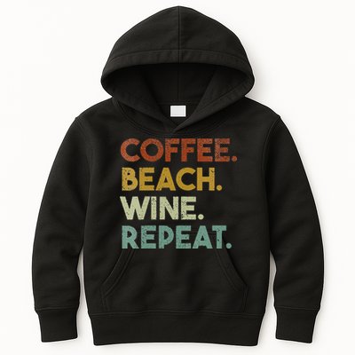 Womens Coffee Beach Wine Repeat Funny Retro Beach Kids Hoodie