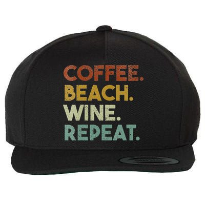 Womens Coffee Beach Wine Repeat Funny Retro Beach Wool Snapback Cap