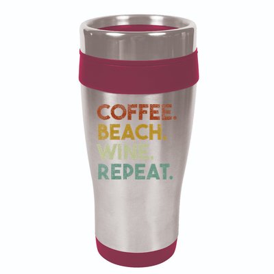 Womens Coffee Beach Wine Repeat Funny Retro Beach 16oz Travel Tumbler