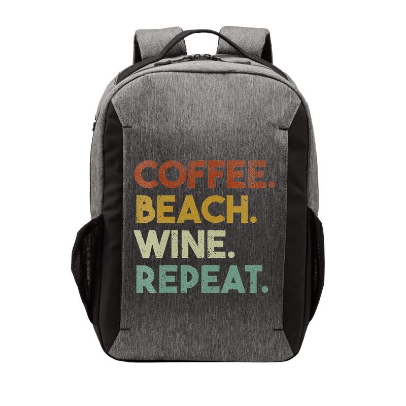 Womens Coffee Beach Wine Repeat Funny Retro Beach Vector Backpack