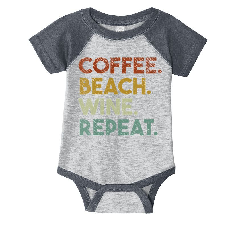 Womens Coffee Beach Wine Repeat Funny Retro Beach Infant Baby Jersey Bodysuit