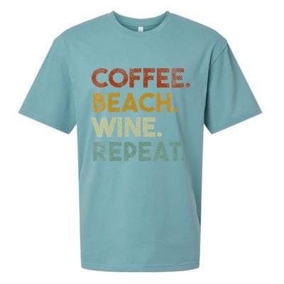 Womens Coffee Beach Wine Repeat Funny Retro Beach Sueded Cloud Jersey T-Shirt