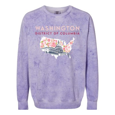 Washington Capitol Building With Cherry Blossom In Us Map Colorblast Crewneck Sweatshirt