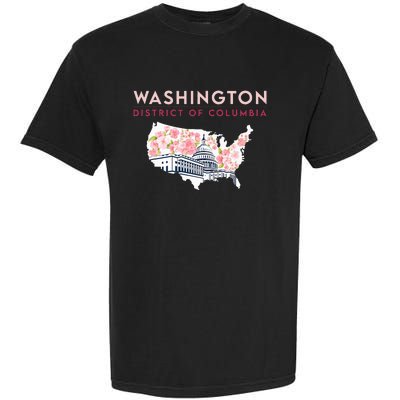 Washington Capitol Building With Cherry Blossom In Us Map Garment-Dyed Heavyweight T-Shirt