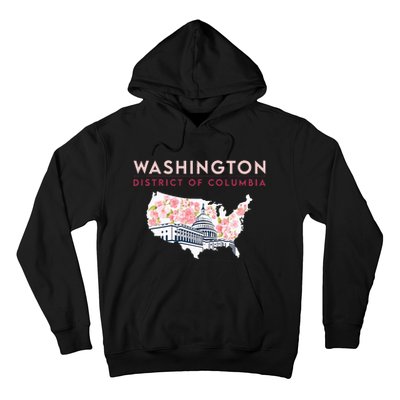 Washington Capitol Building With Cherry Blossom In Us Map Hoodie