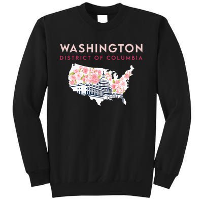 Washington Capitol Building With Cherry Blossom In Us Map Sweatshirt