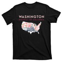 Washington Capitol Building With Cherry Blossom In Us Map T-Shirt