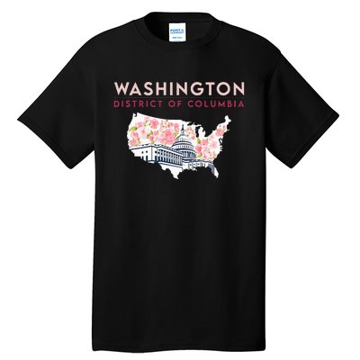 Washington Capitol Building With Cherry Blossom In Us Map Tall T-Shirt