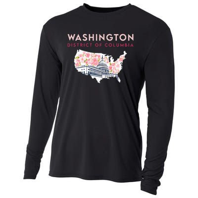 Washington Capitol Building With Cherry Blossom In Us Map Cooling Performance Long Sleeve Crew