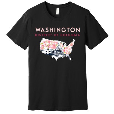 Washington Capitol Building With Cherry Blossom In Us Map Premium T-Shirt