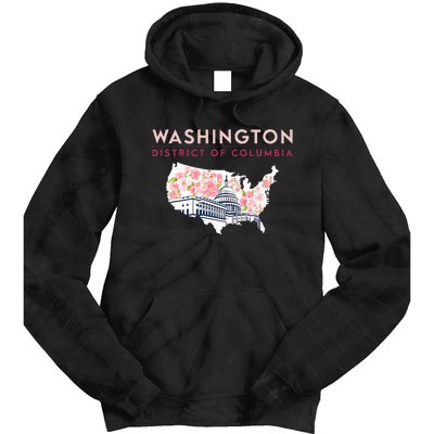 Washington Capitol Building With Cherry Blossom In Us Map Tie Dye Hoodie