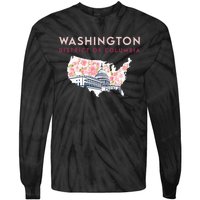 Washington Capitol Building With Cherry Blossom In Us Map Tie-Dye Long Sleeve Shirt