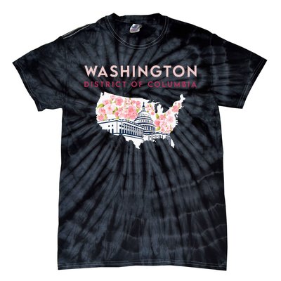 Washington Capitol Building With Cherry Blossom In Us Map Tie-Dye T-Shirt