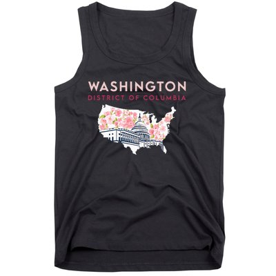 Washington Capitol Building With Cherry Blossom In Us Map Tank Top