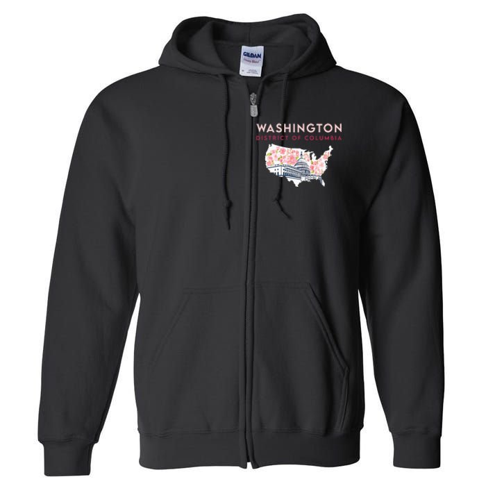 Washington Capitol Building With Cherry Blossom In Us Map Full Zip Hoodie