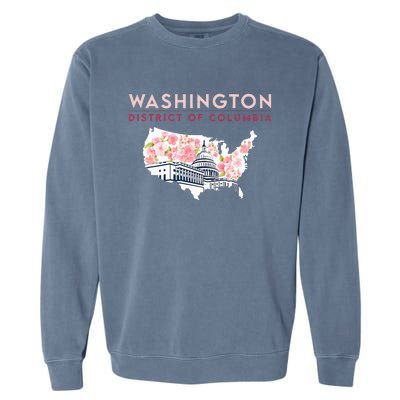 Washington Capitol Building With Cherry Blossom In Us Map Garment-Dyed Sweatshirt