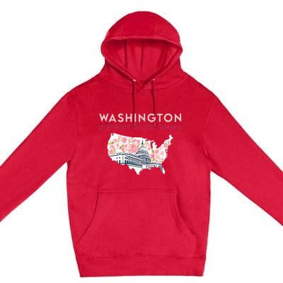 Washington Capitol Building With Cherry Blossom In Us Map Premium Pullover Hoodie