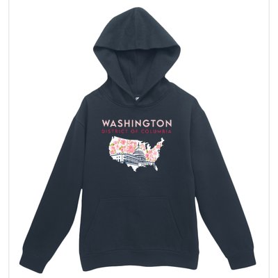 Washington Capitol Building With Cherry Blossom In Us Map Urban Pullover Hoodie