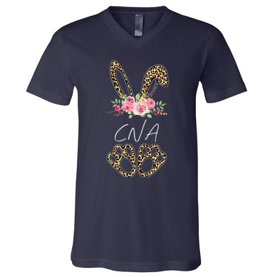 Womens CNA Bunny Leopard Flowers Easter Gifts V-Neck T-Shirt