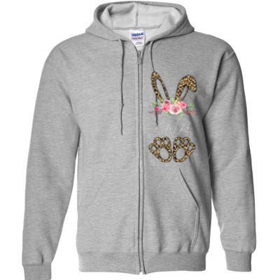 Womens CNA Bunny Leopard Flowers Easter Gifts Full Zip Hoodie