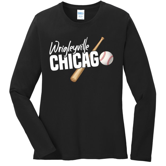 Wrigleyville Chicago Baseball American Ladies Long Sleeve Shirt