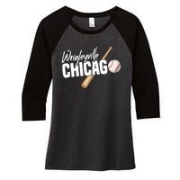 Wrigleyville Chicago Baseball American Women's Tri-Blend 3/4-Sleeve Raglan Shirt