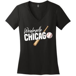 Wrigleyville Chicago Baseball American Women's V-Neck T-Shirt