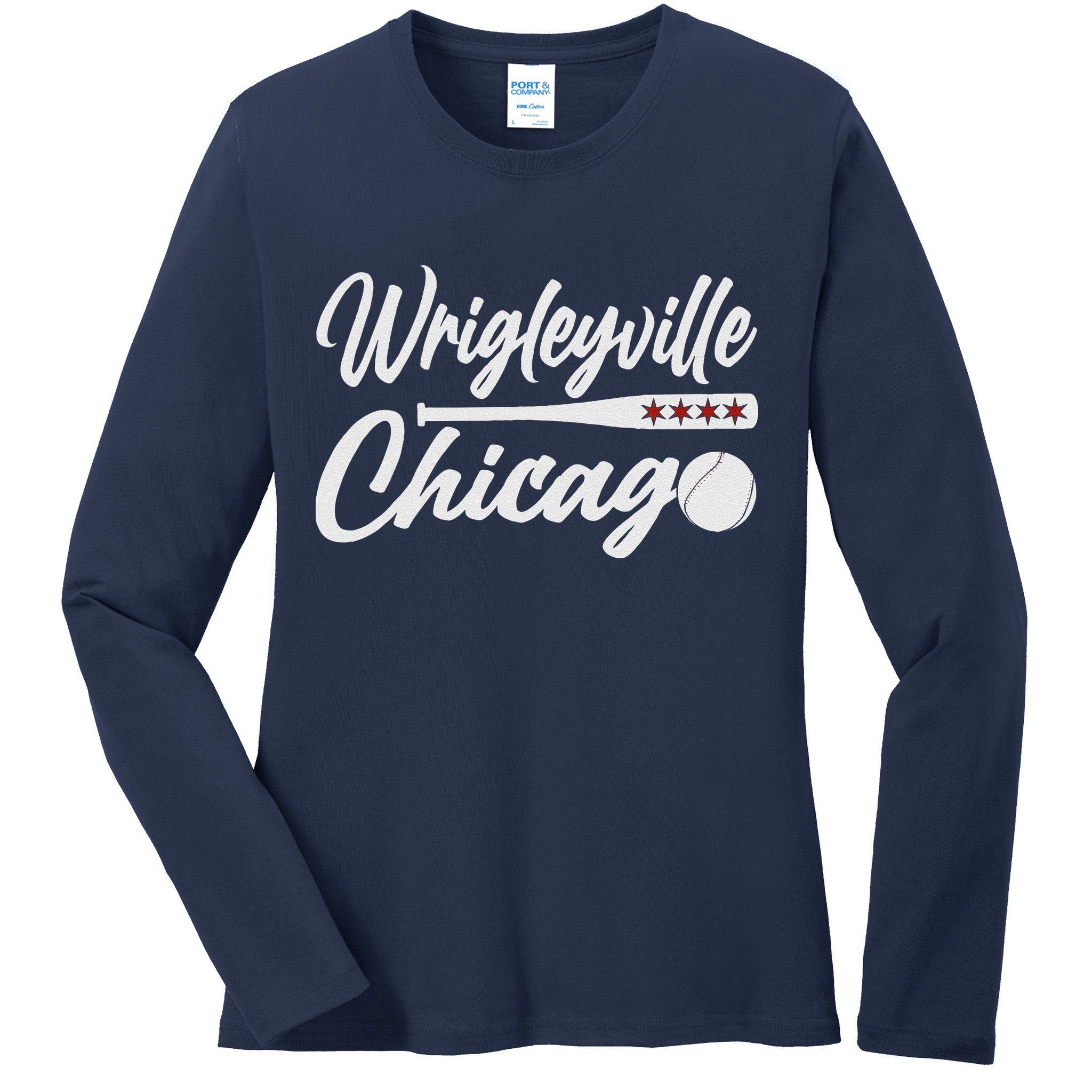 Wrigleyville Chicago Baseball American Ladies Long Sleeve Shirt