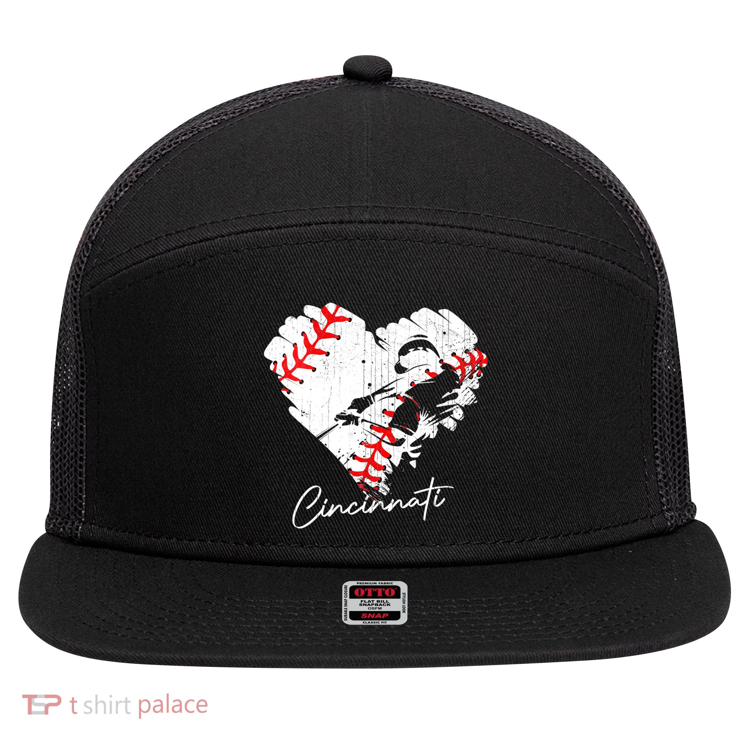 Womens Cincinnati Baseball Heart Distressed Vintage Baseball 7 Panel Mesh Trucker Snapback Hat