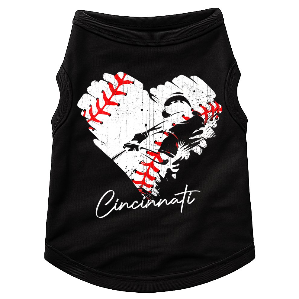 Womens Cincinnati Baseball Heart Distressed Vintage Baseball Doggie Tank