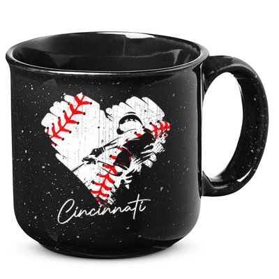 Womens Cincinnati Baseball Heart Distressed Vintage Baseball 15oz Campfire Ceramic Mug